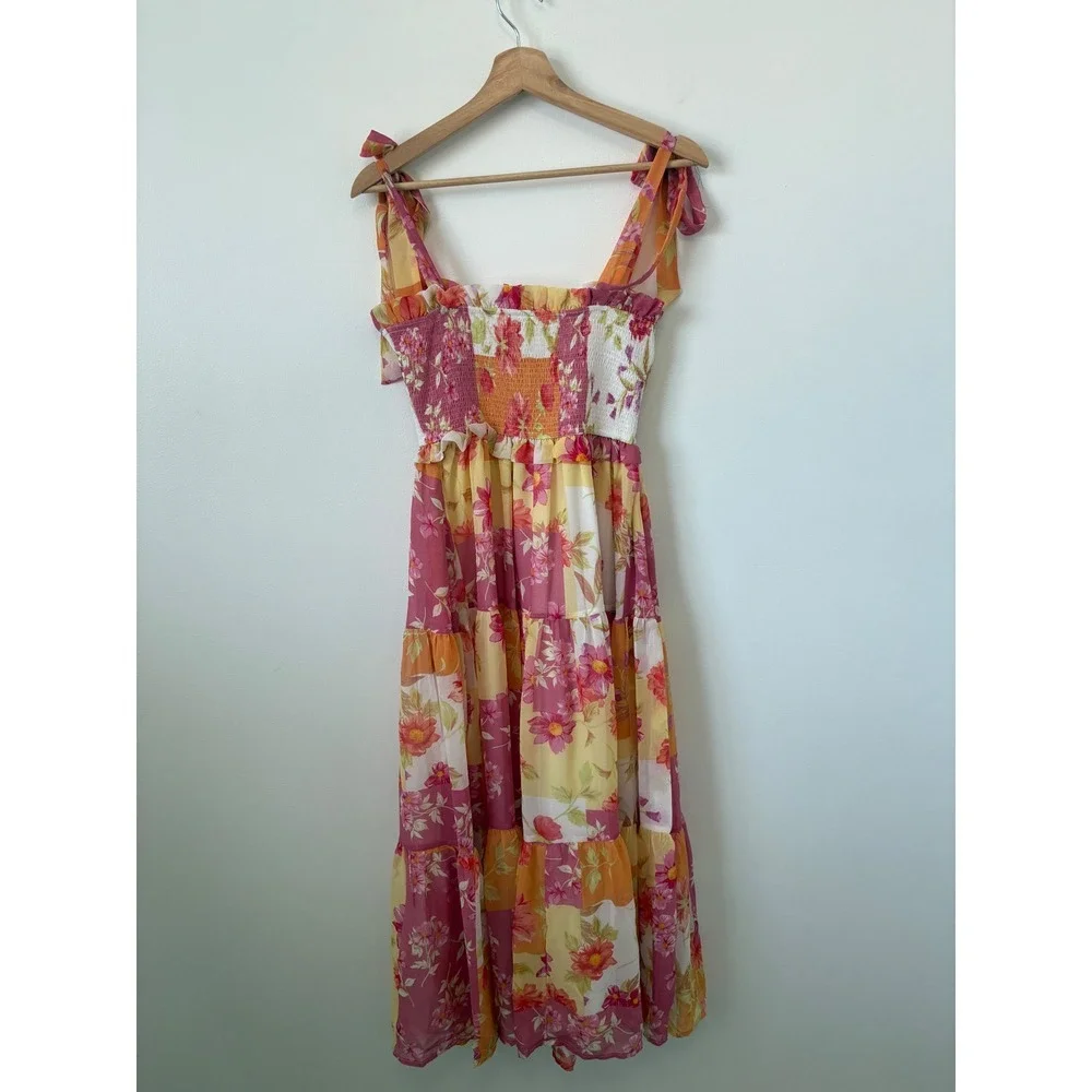 NWOT women's July & June Smocked Floral Dress – Peach Poppy – Size Small - Picture 6 of 6